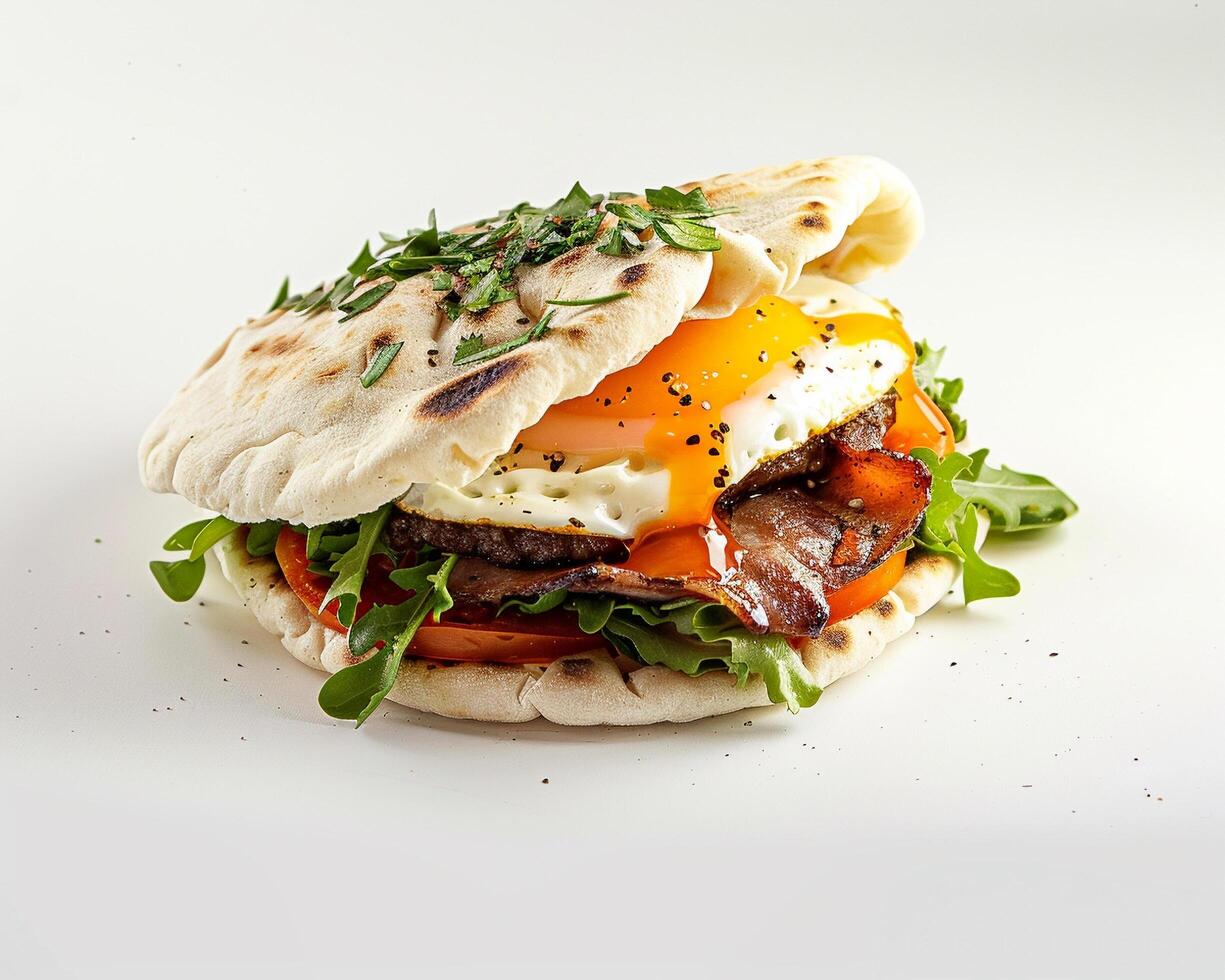 a sandwich with an egg on top photo
