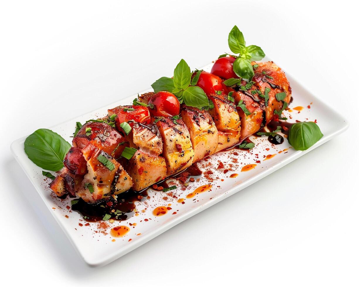 a plate of food with a large piece of meat photo