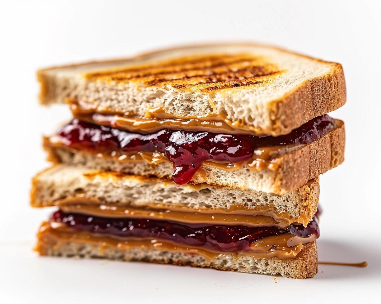 a sandwich with peanut butter and jelly on top photo