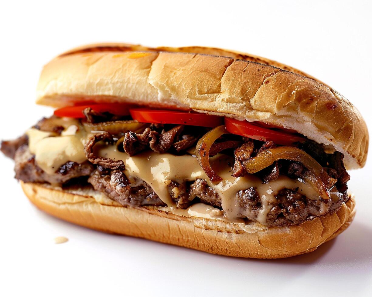 a sandwich with meat and vegetables photo