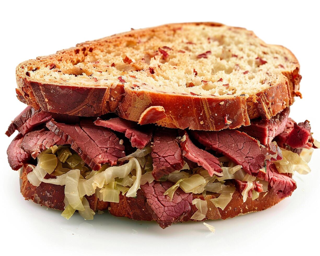 a sandwich with meat and cabbage on a white background photo
