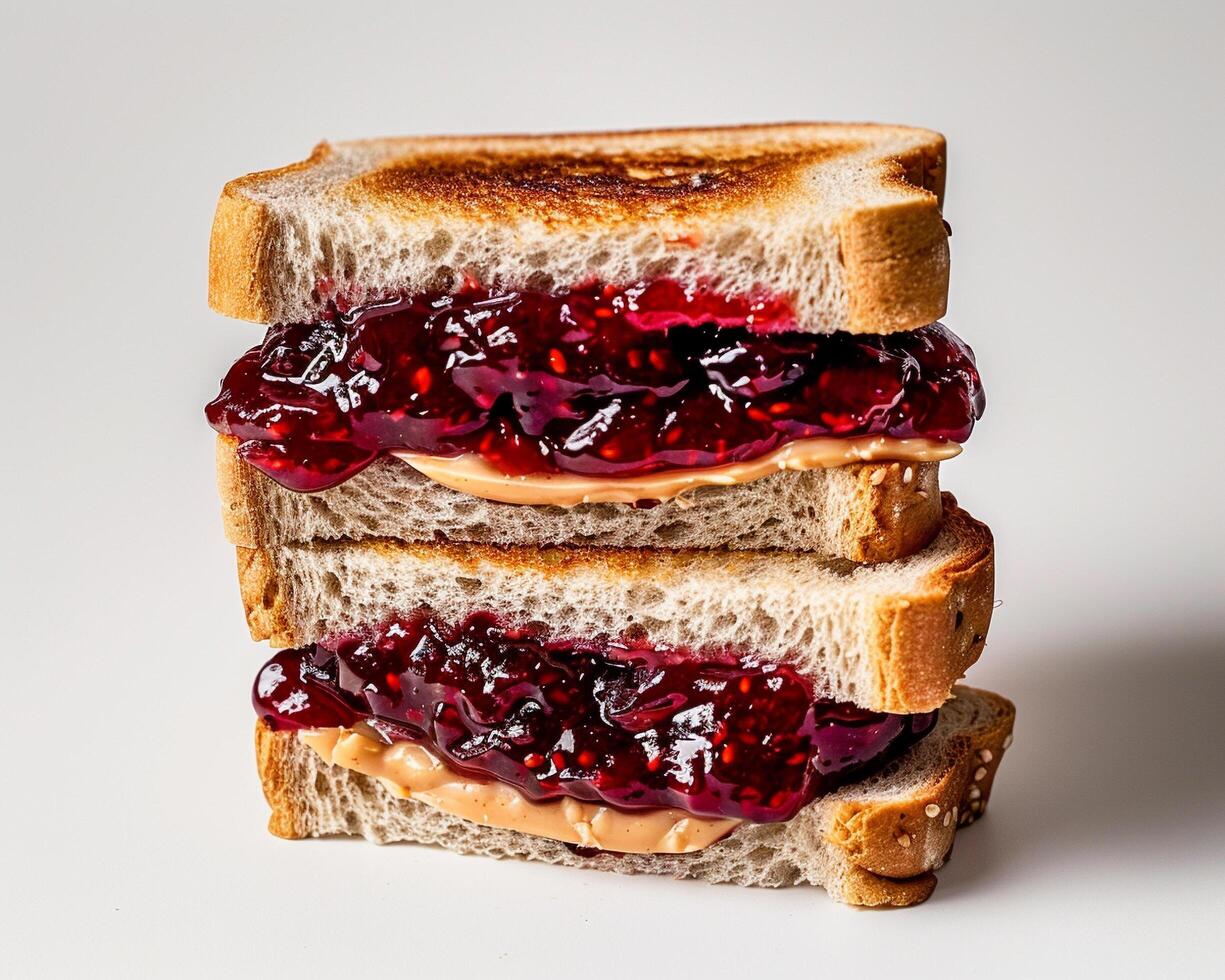 a stack of toasted bread with jam on top photo