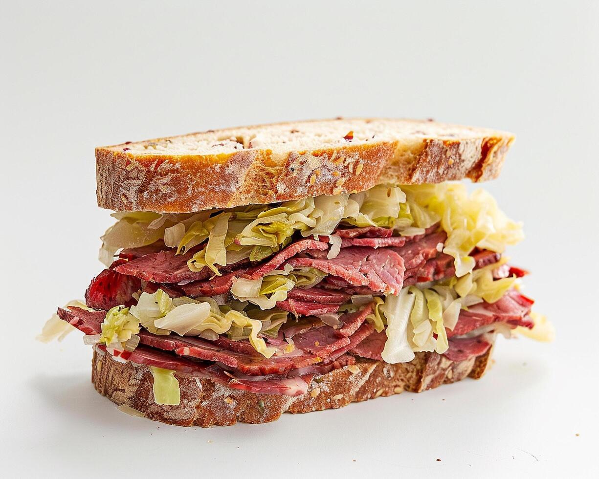 a sandwich with meat and vegetables photo