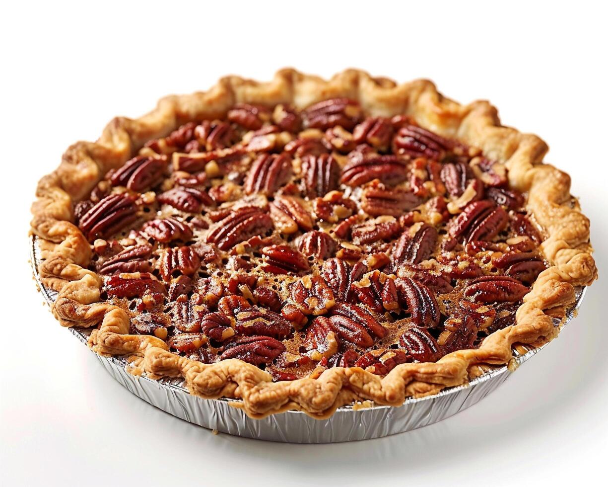 a pie with pecans on a white background photo