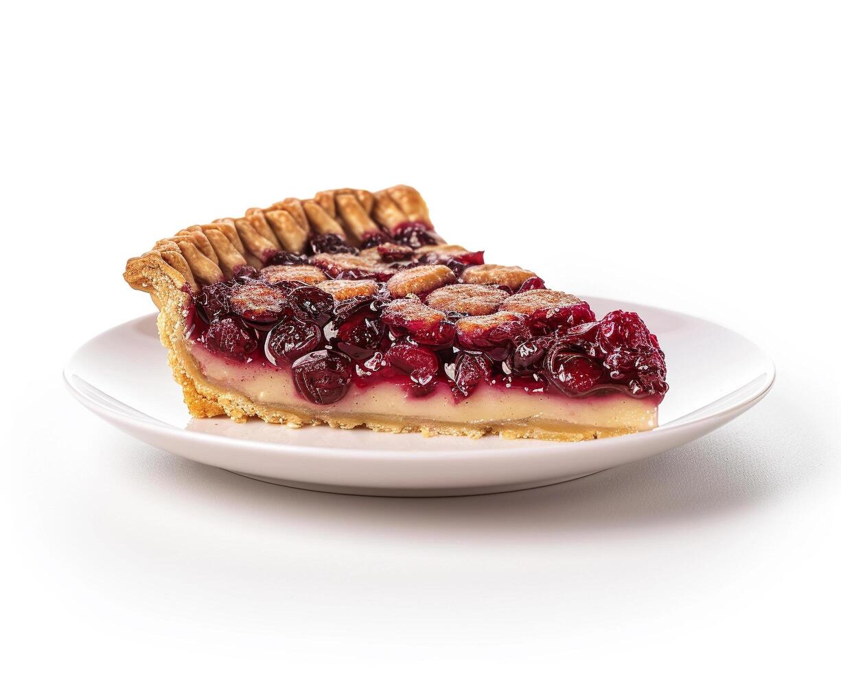 a piece of pie on a white plate photo