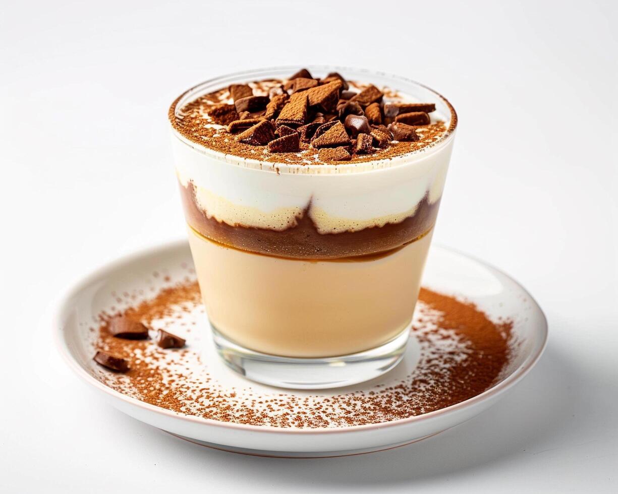 a dessert with chocolate and coffee on top photo