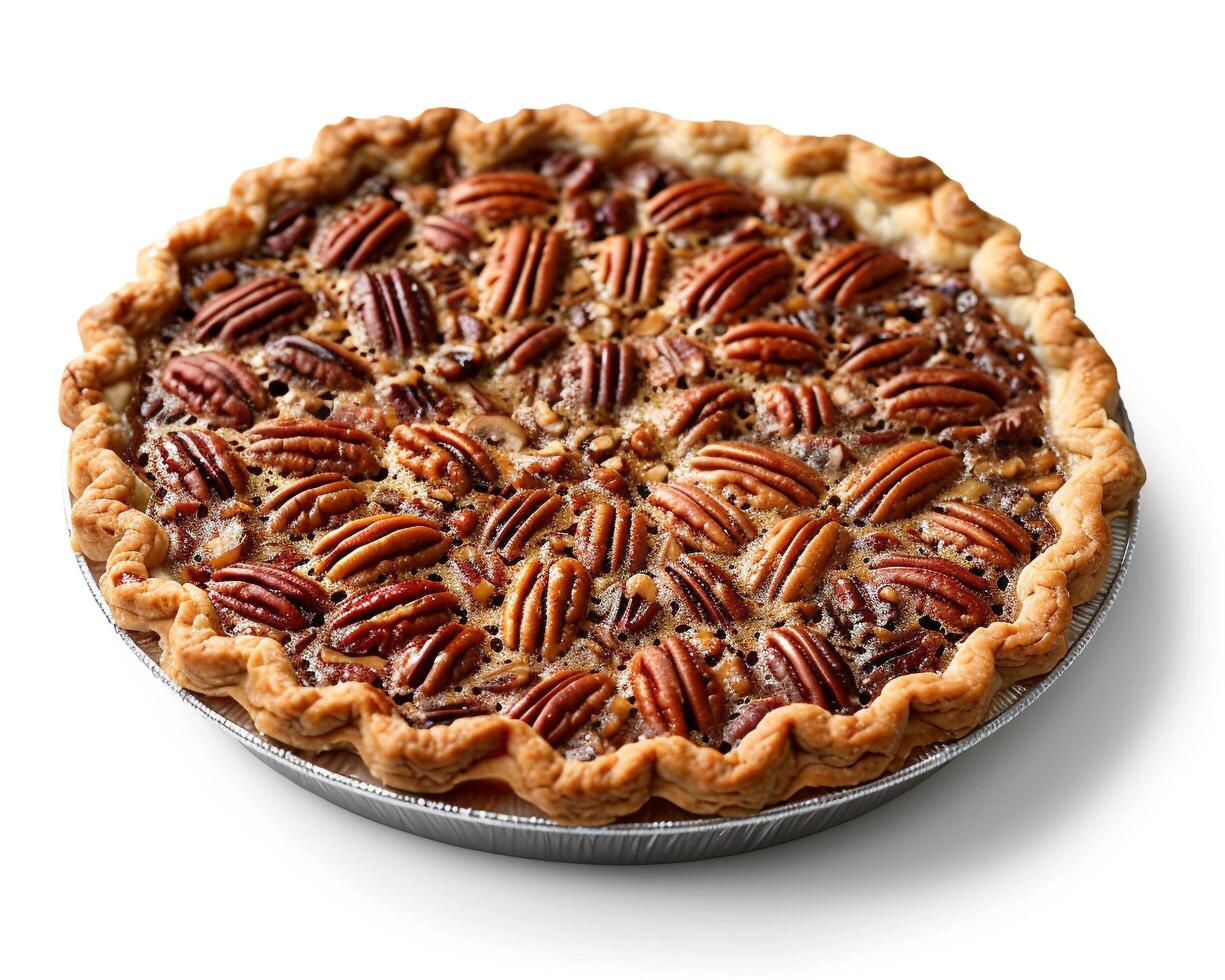 a pie with pecans on a white background photo