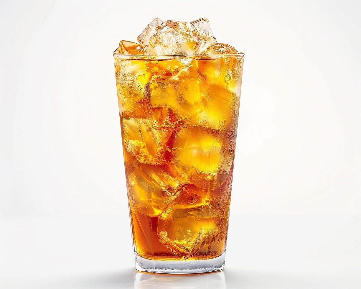 a glass of iced tea with ice cubes photo