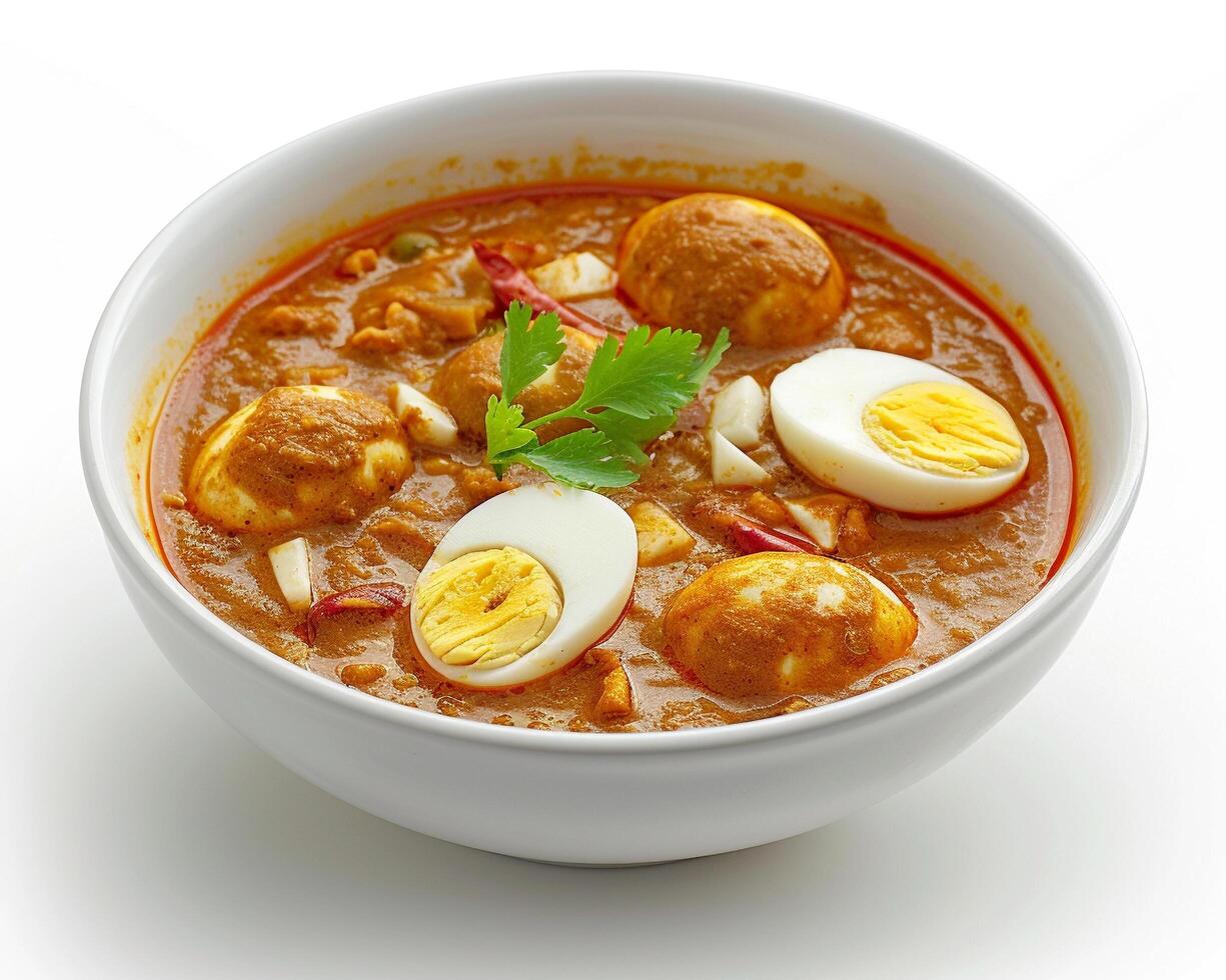 chicken curry with boiled eggs in a bowl photo