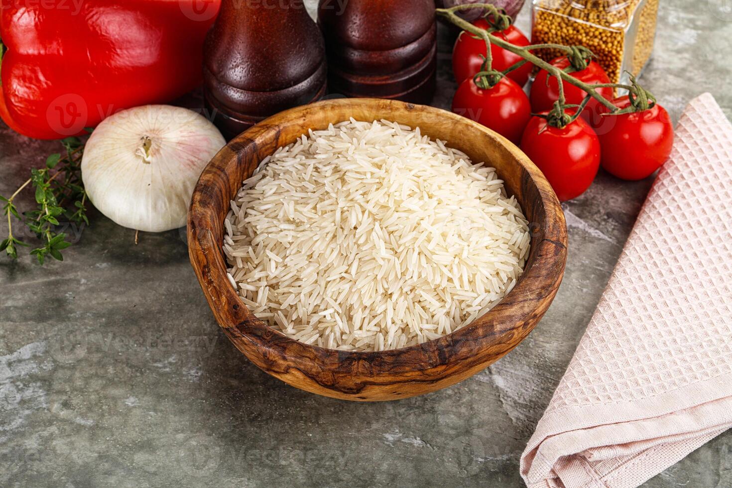 Raw delicous basmati rice heap photo