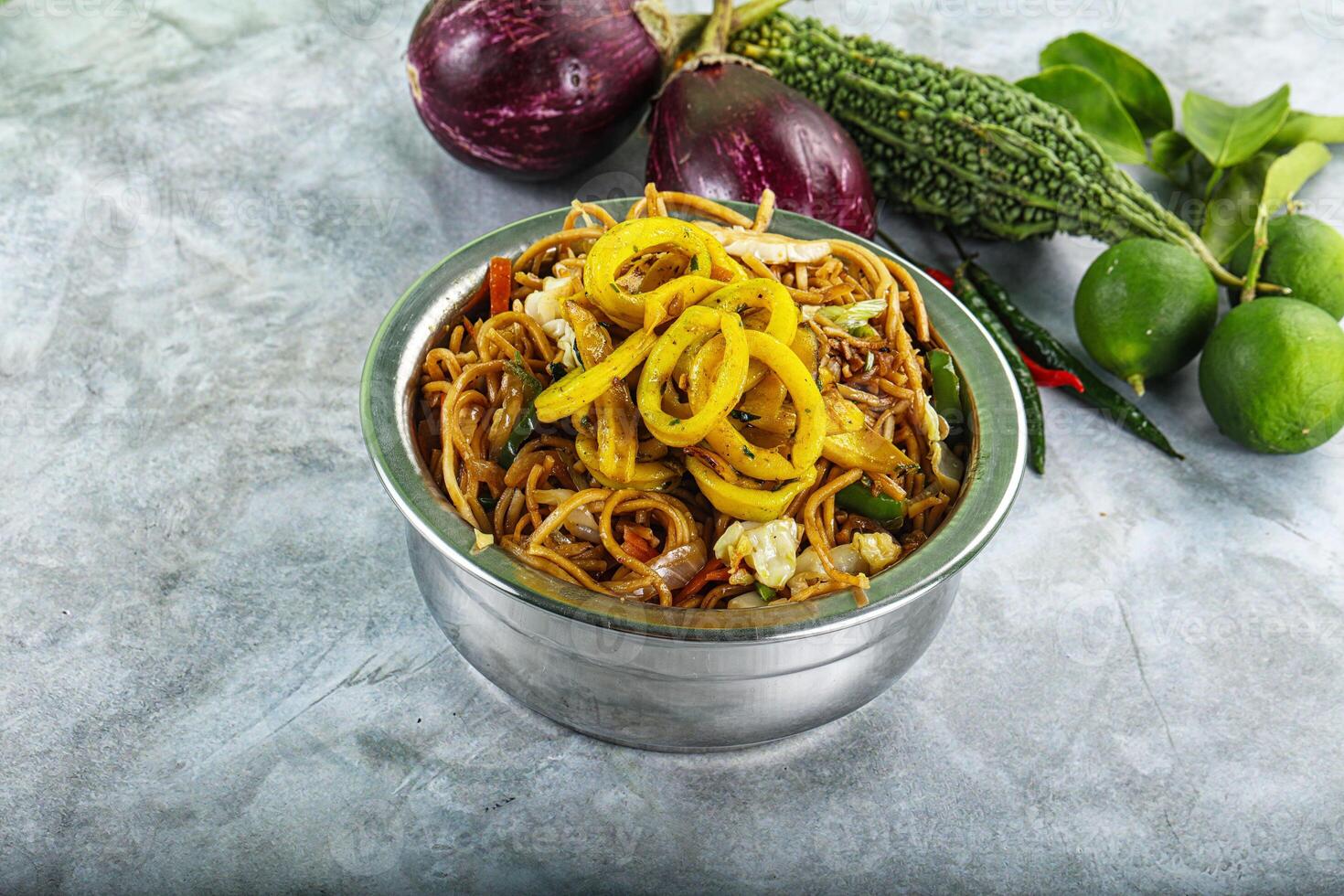 Stir fried noodles with squid photo