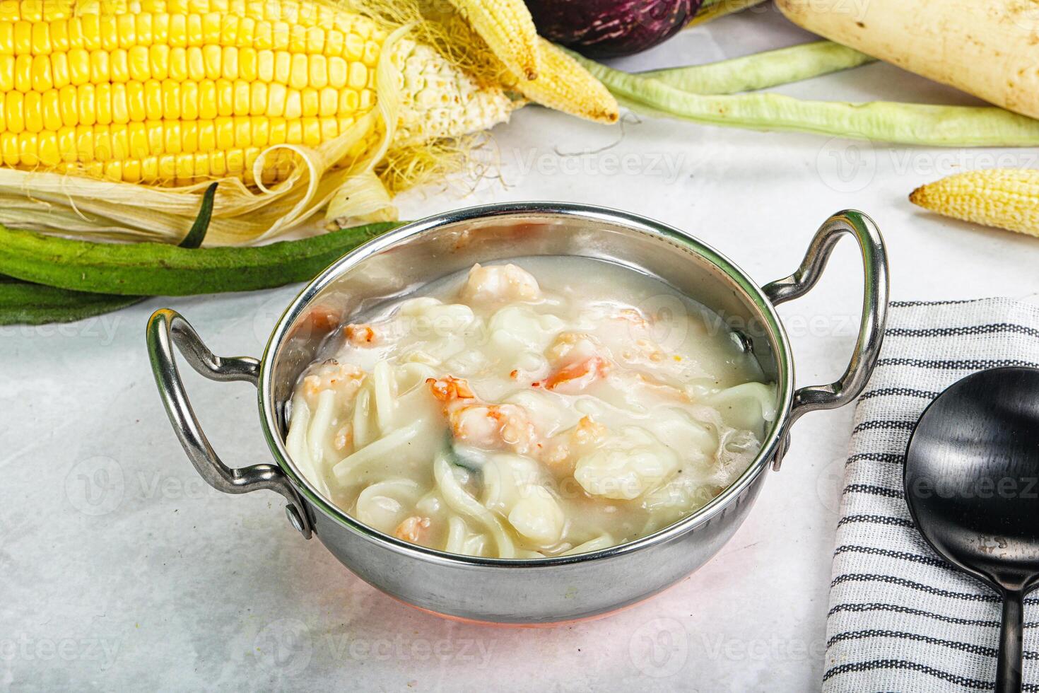 Soup with prawn and noodle photo