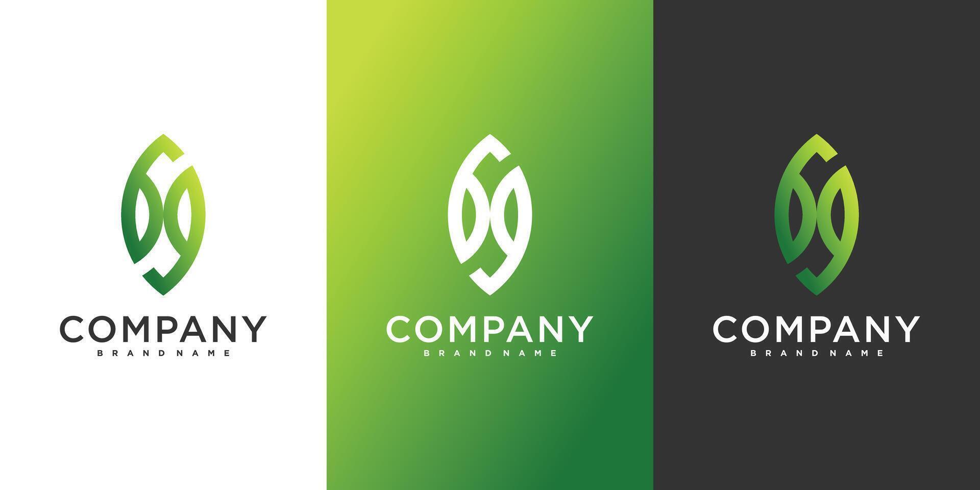 Number 6 and 9 logo design is combined with the shape of a leaf. Premium vector