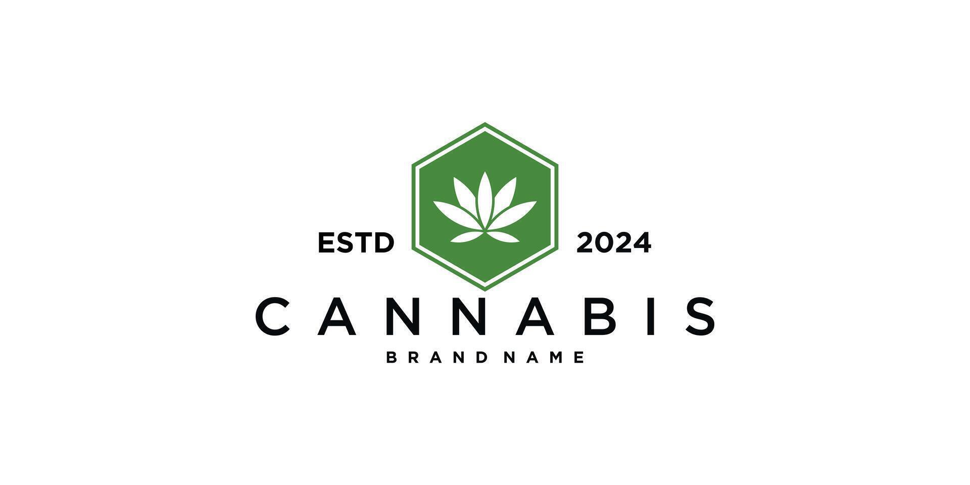 Cannabis leaf with hexagon frame. Premium vector