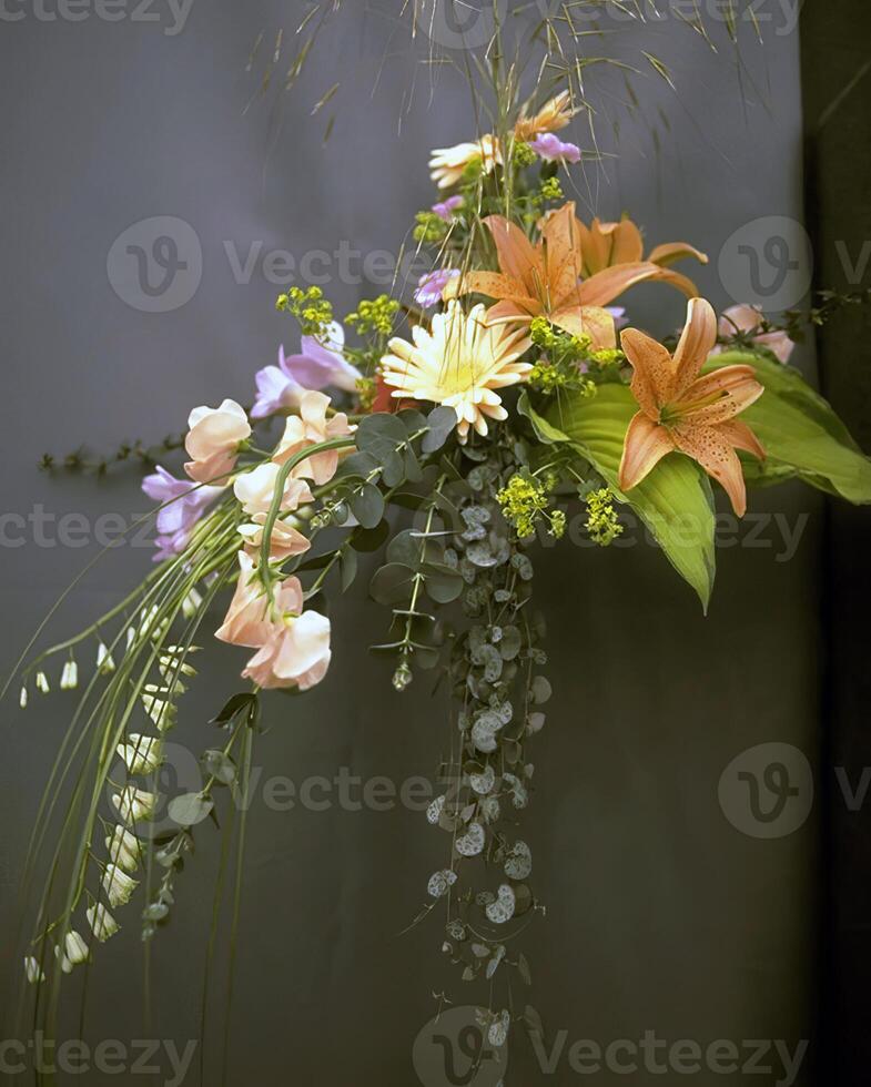 Garden background. Spring or summer gardening with plants and flowers photo