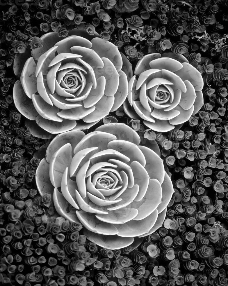 Flowers close view, natural plants black and white photo background