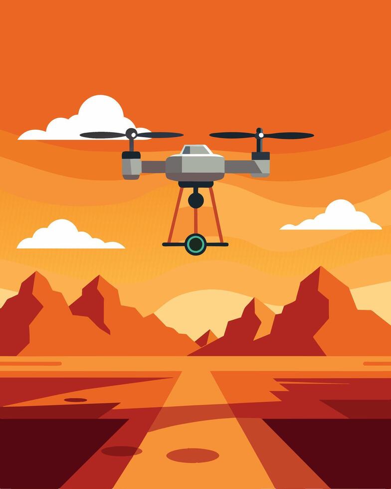 The solarpowered drone hovered effortlessly above the vast desert landscape collecting data and capturing stunning aerial footage.. illustration. vector