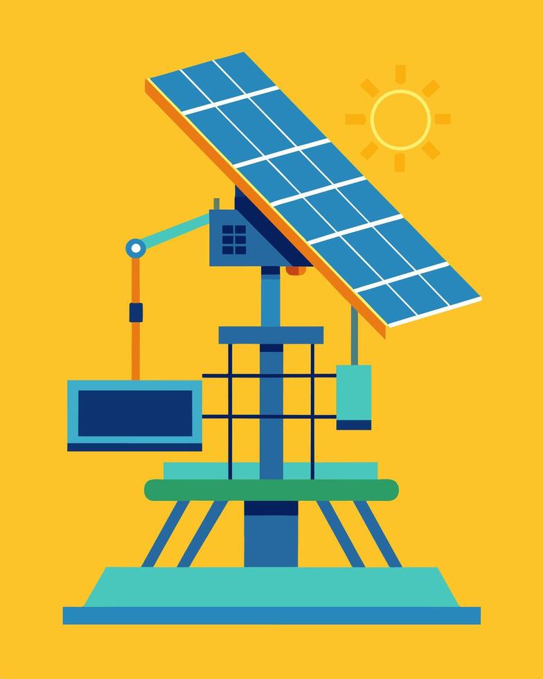 The solar panels on the rig are strategically p to avoid any interference with the rigs other equipment showcasing the engineering precision required for this innovative setup.. vector