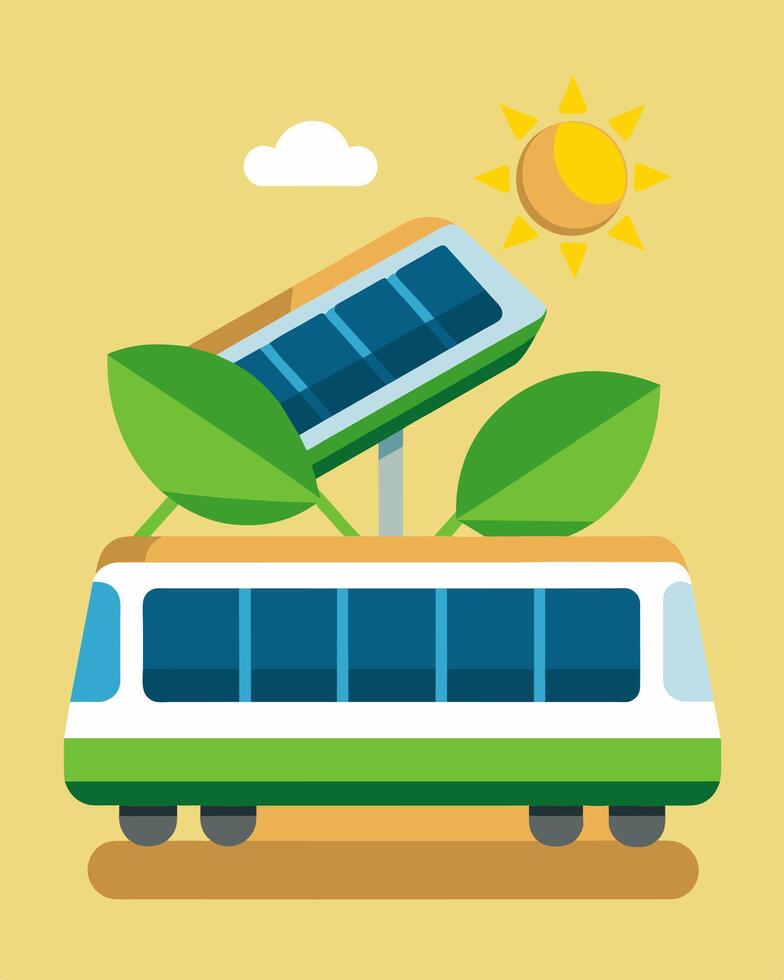 The solar panels on the trains roof are a constant reminder to passengers of the trains dedication to ecofriendly practices.. illustration. vector