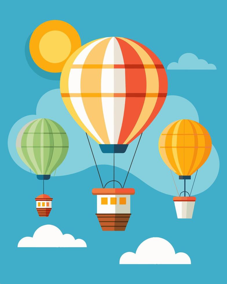 Using the power of the sun these hot air balloons could travel long distances without using any nonrenewable resources.. illustration. vector
