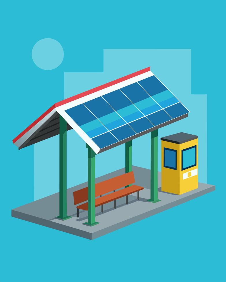 The solarpowered shelter at the train station not only offered charging for passengers but also provided a shaded spot to wait for their train.. illustration. vector
