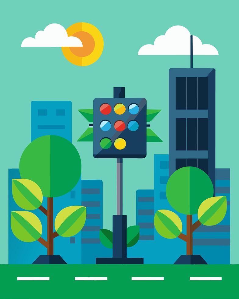 The solarpowered traffic signals were a testament to the citys commitment to sustainability and green initiatives.. illustration. vector