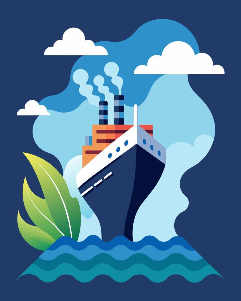 The ship silently gliding through the water leaving no carbon footprint behind.. illustration. vector