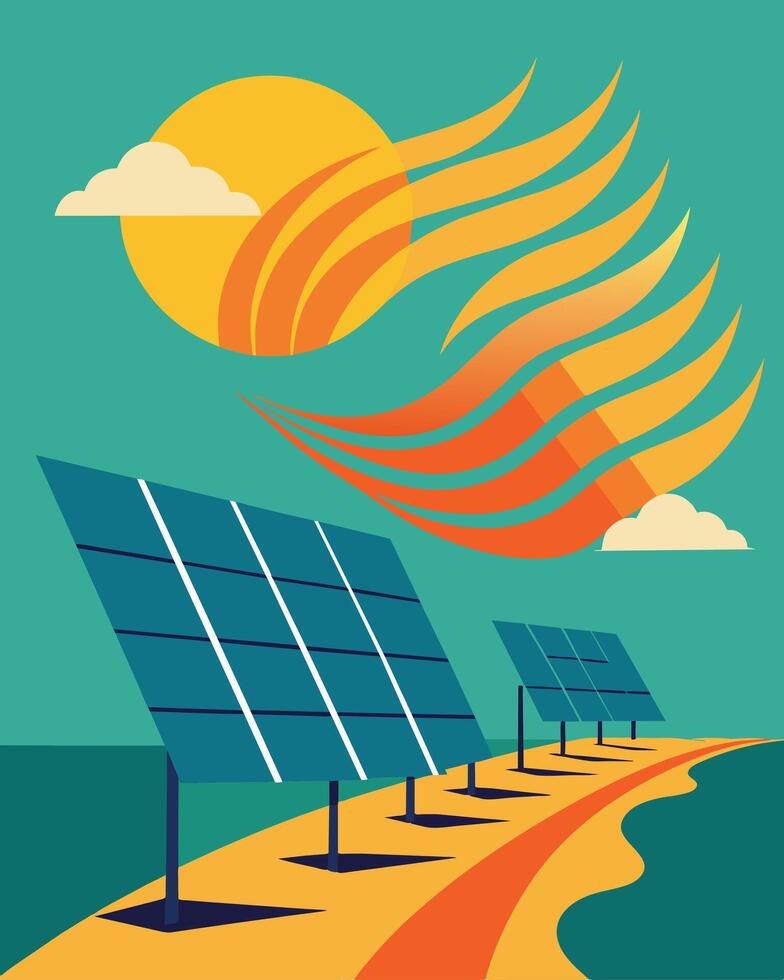 Uninterrupted rows of panels create a visual rhythm a harmonious dance with the sun as they generate clean energy.. illustration. vector