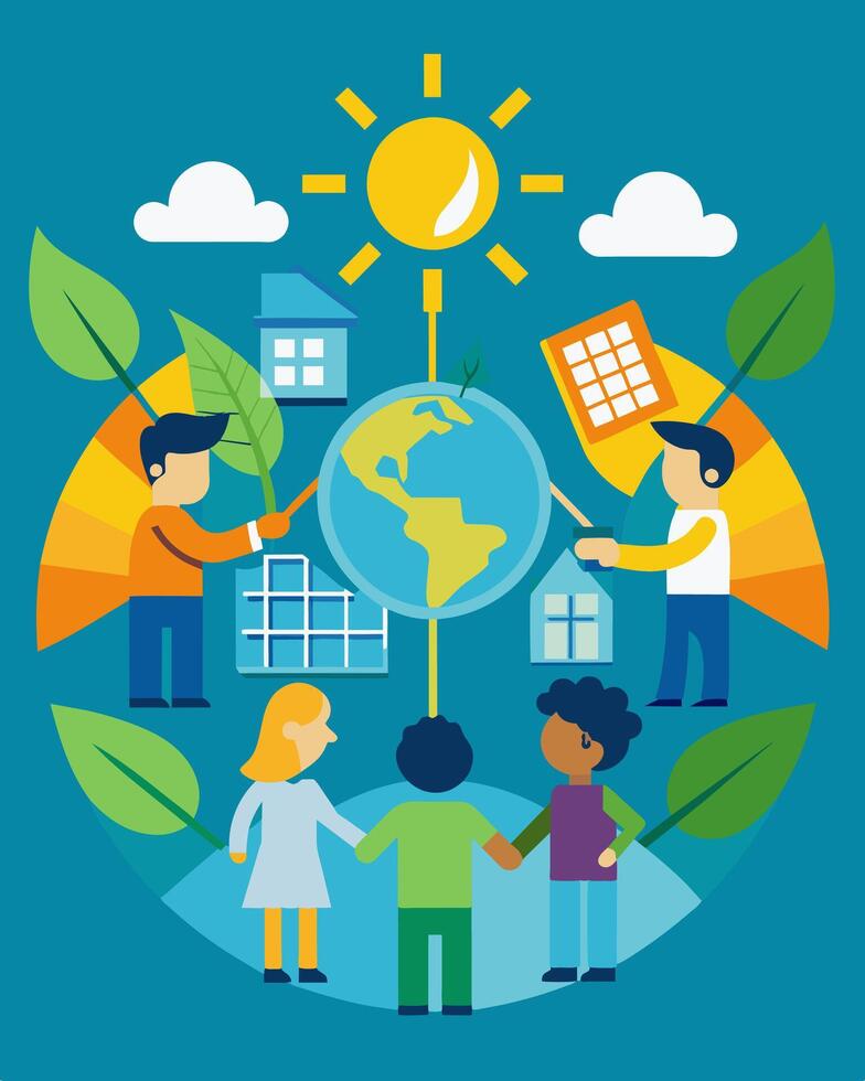 The Solar Energy Cooperative serving as a shining example of how collaboration and collective action can make a positive impact on the environment.. illustration. vector