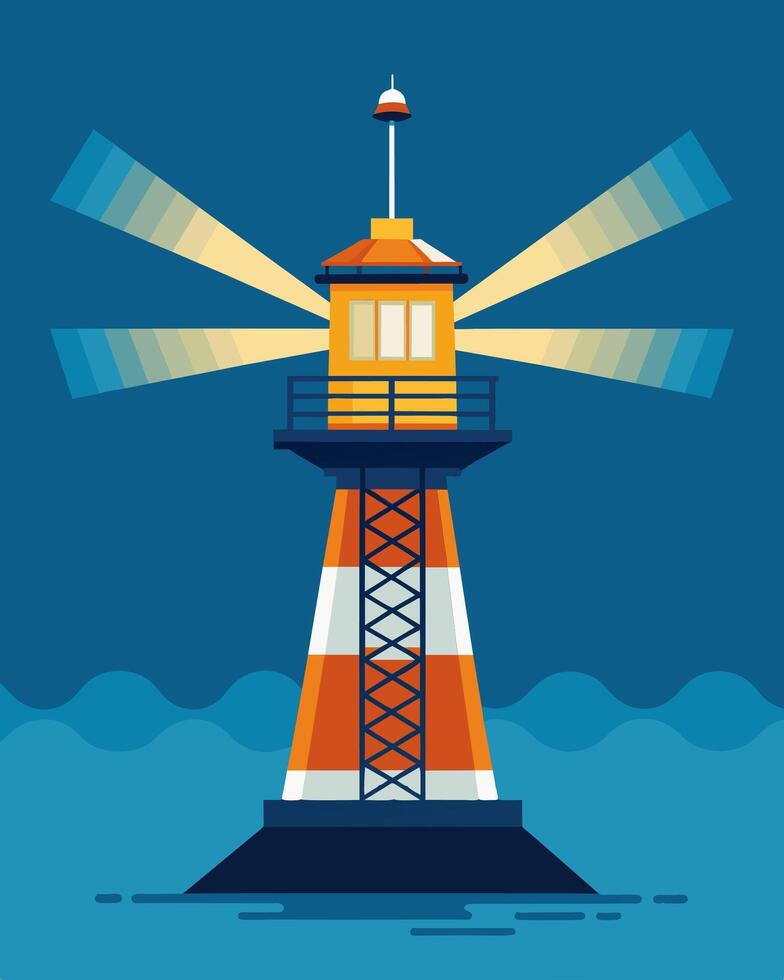 The solarpowered beacon stands as a symbol of hope and safety guiding sailors through treacherous waters.. illustration. vector