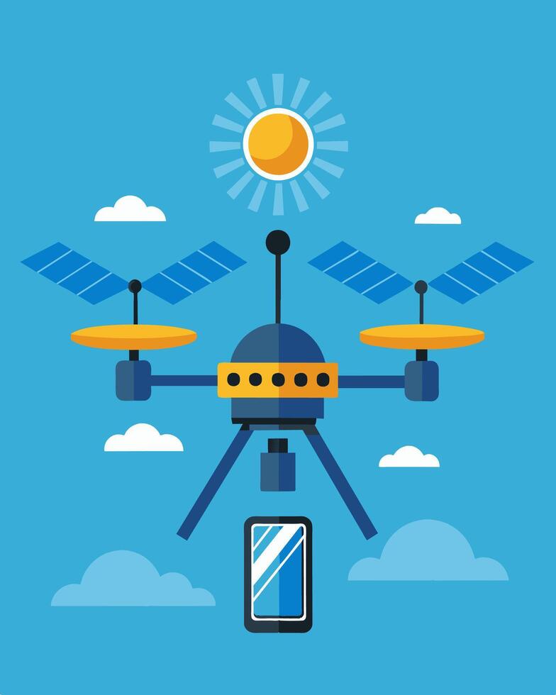 The solarpowered drone provided essential communication and surveillance support in remote areas without access to traditional power sources.. illustration. vector