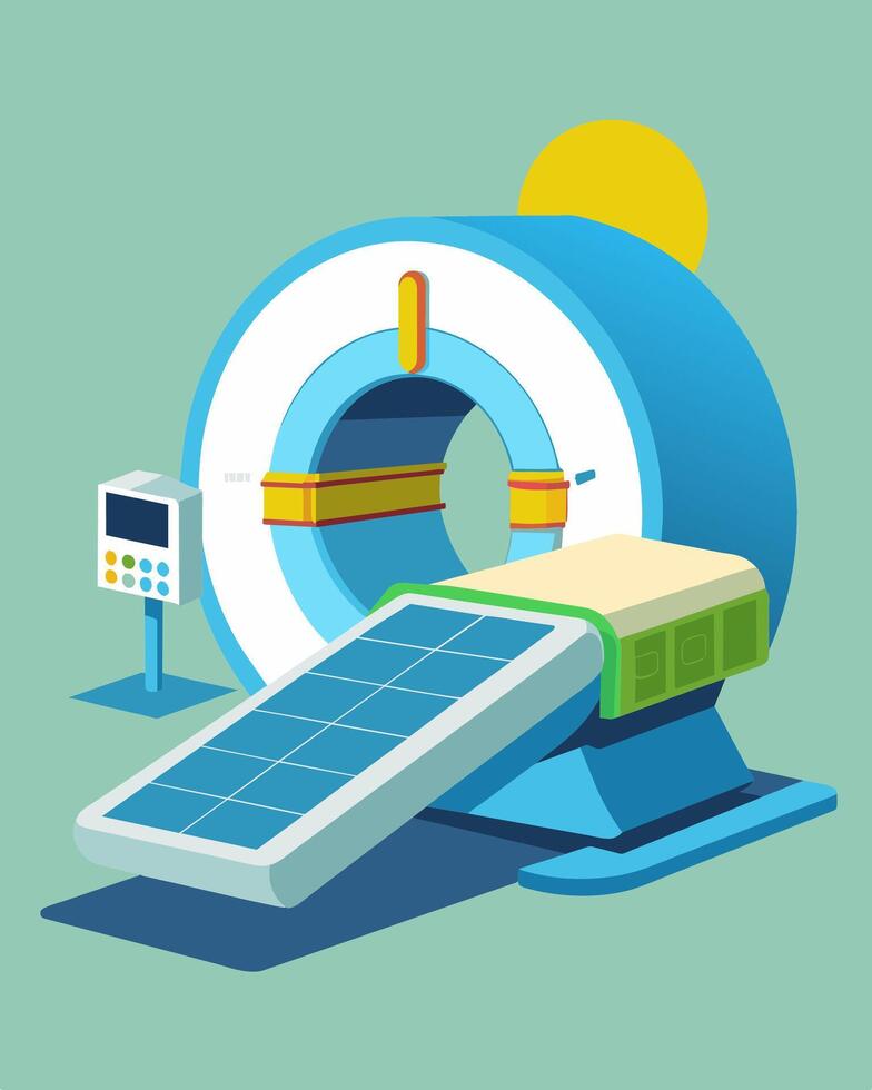 The solarpowered MRI machine in the radiology department provides detailed imaging while reducing the hospitals carbon footprint.. illustration. vector