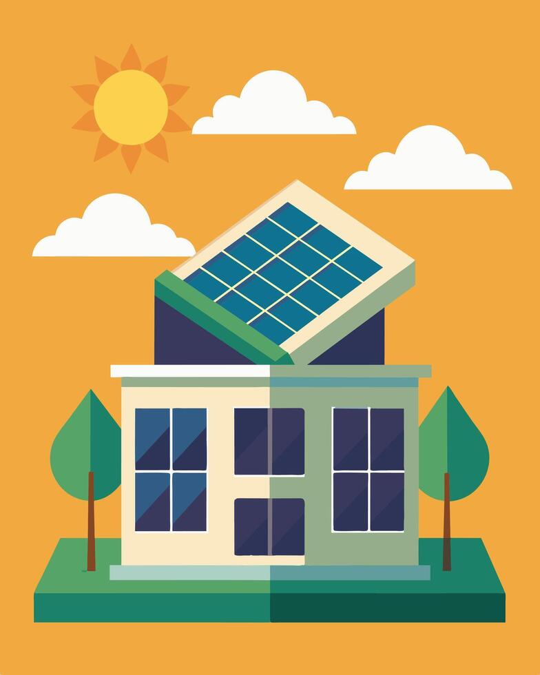 The librarys rooftop covered in solar panels harnessing the power of the sun to provide sustainable energy for the entire building.. illustration. vector