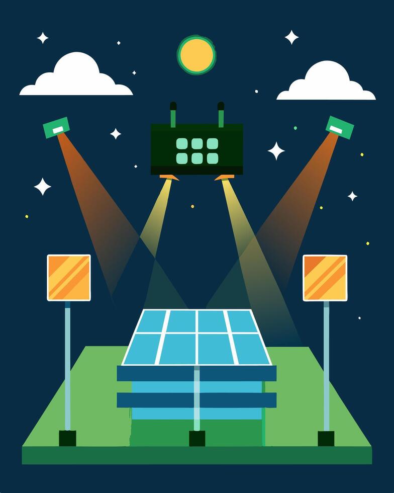 The solarpowered lights not only provided ample lighting for the game but also created a stunning visual display enhancing the overall spectator experience.. illustration. vector