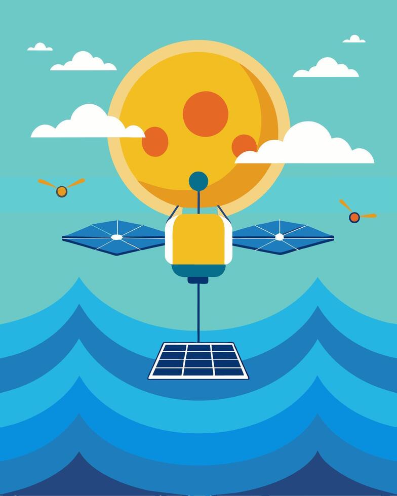 The solarpowered drone glided over the vast ocean powered by the same sun that nourishes the marine life below.. illustration. vector