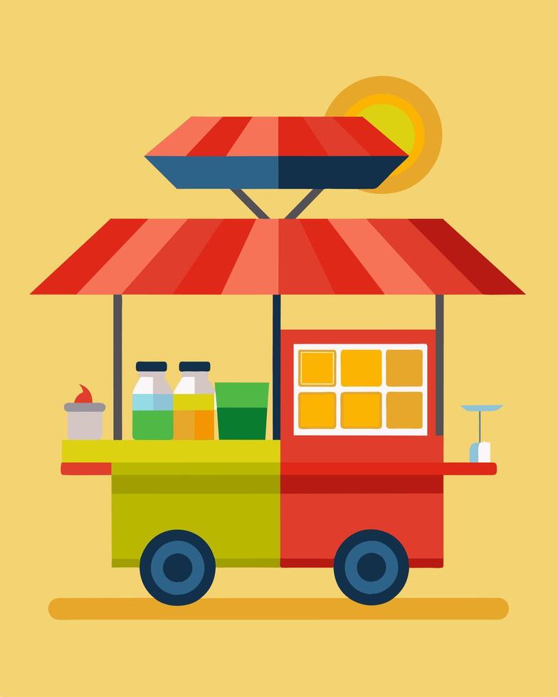 The solarpowered food carts are a testament to the fusion of traditional street food culture with modern technology.. illustration. vector