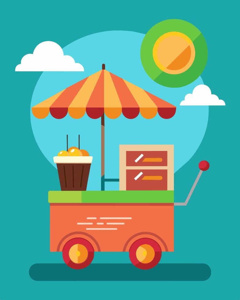 The solarpowered ice cream cart is a symbol of the communitys commitment to sustainability providing a delicious treat while also protecting the environment.. illustration. vector