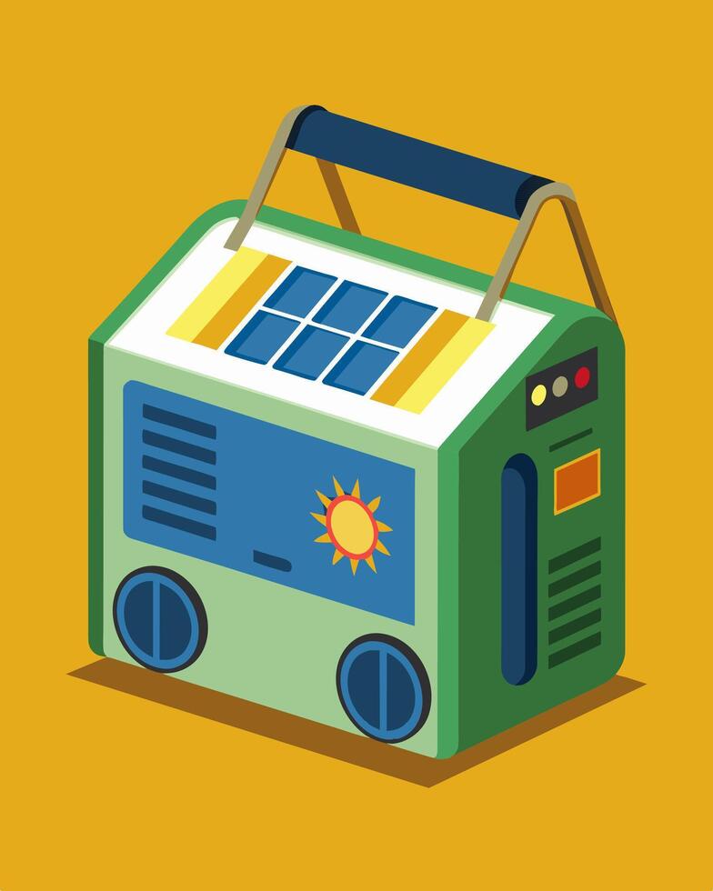 Whether on a road trip or at a music festival a solarpowered portable generator allows for sustainable and renewable energy to be used on the go.. illustration. vector
