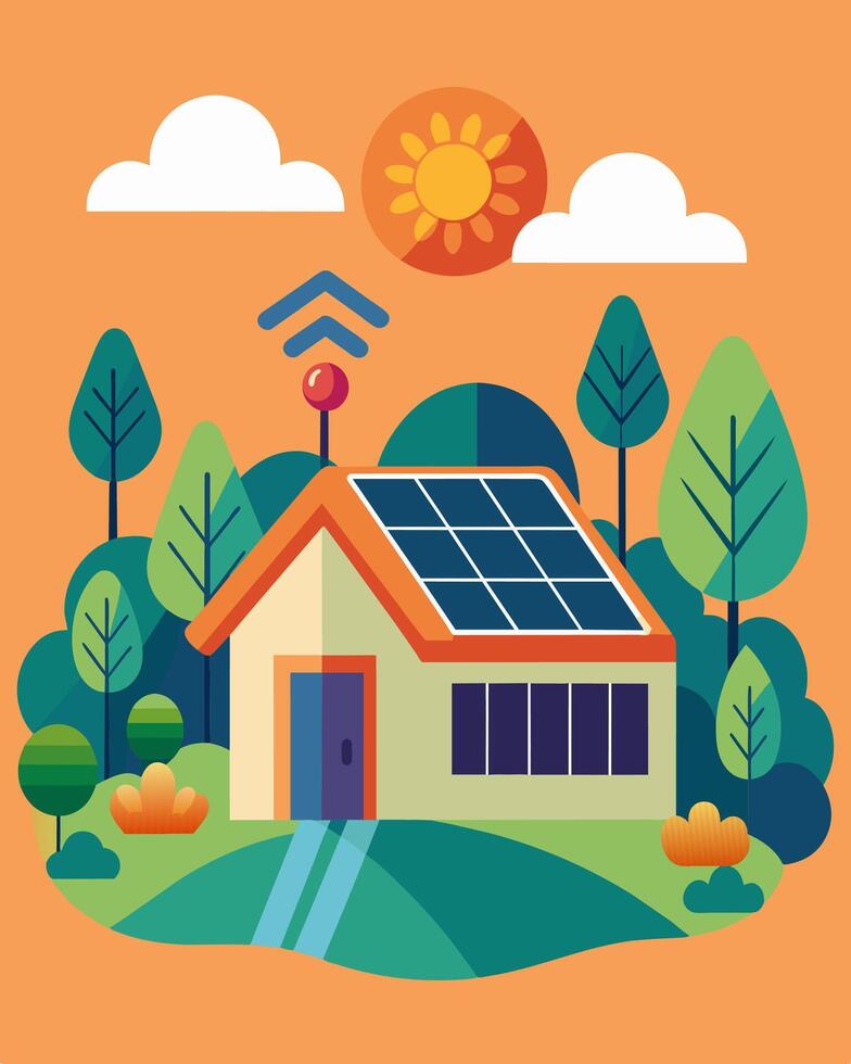 The rhythmic hum of the solar panels was the only sound to break the serene silence of the rural landscape.. illustration. vector