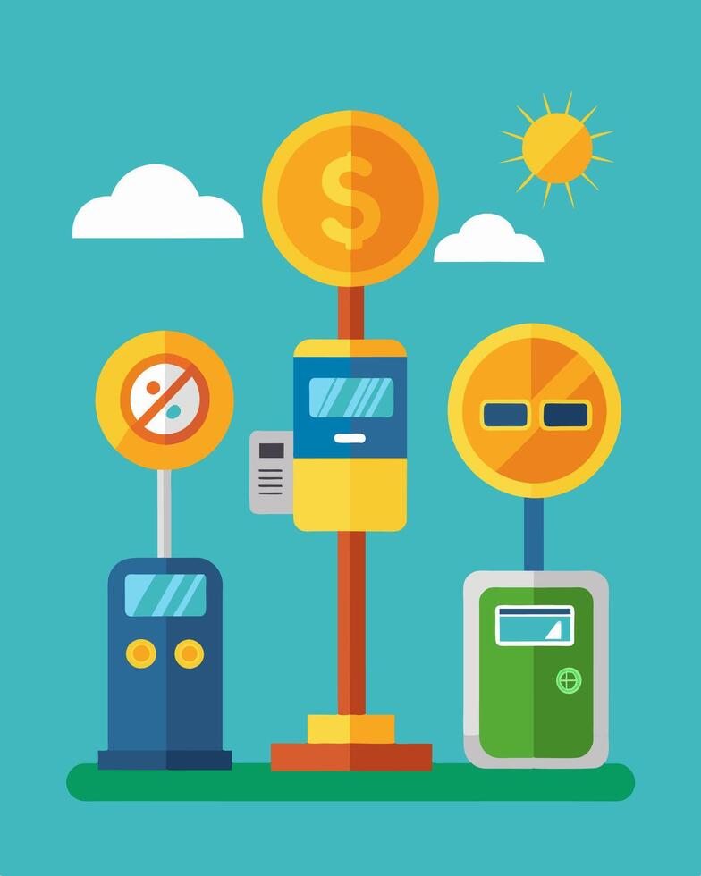 The convenience of being able to pay for parking without the hassle of finding spare change was just one of the benefits of solarpowered meters.. illustration. vector