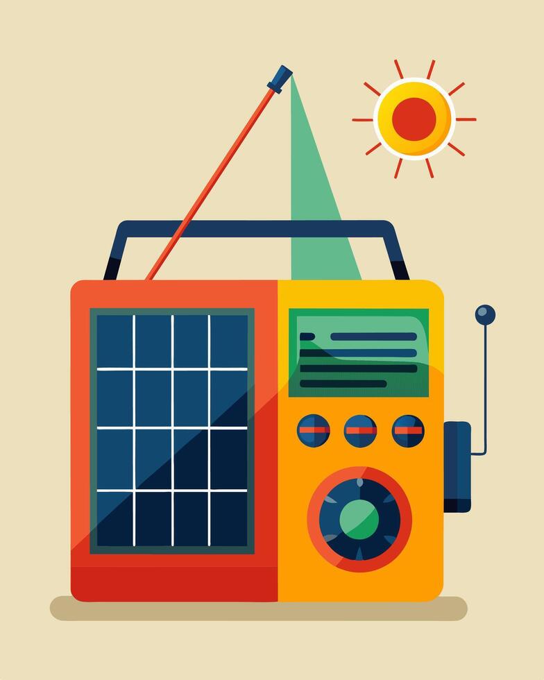 The centers emergency radio is powered by a small yet efficient solar panel ensuring that crucial communication is always available.. illustration. vector