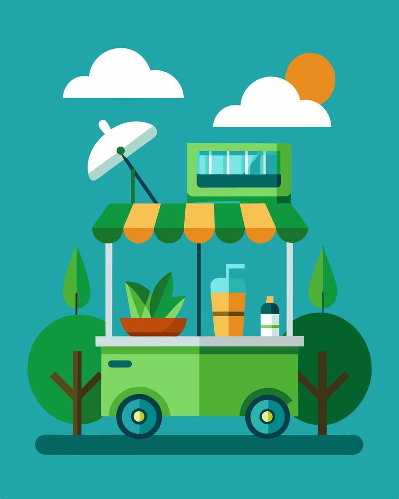The ecofriendly street food carts are a popular choice a environmentallyconscious citizens who appreciate the use of renewable energy.. illustration. vector
