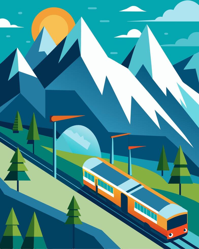 The remote train station nestled deep in the mountains primarily relied on solar power to operate making it a prime example of ecofriendly transportation.. illustration. vector