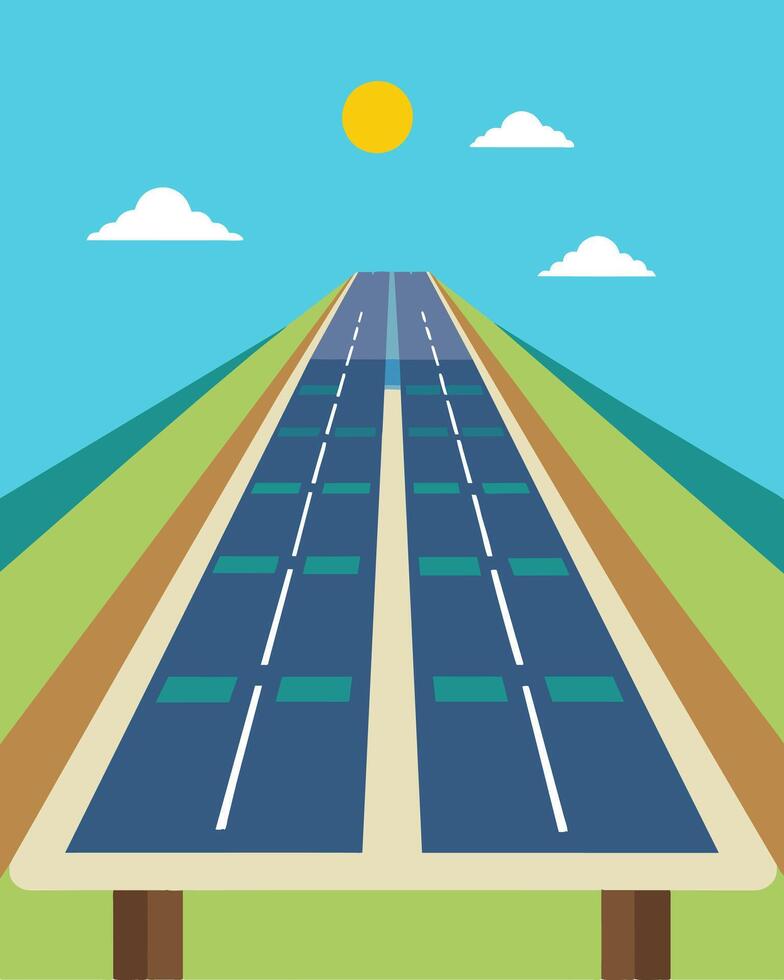 Rows of solar panels perfectly fitted into the roads surface maximizing energy production.. illustration. vector