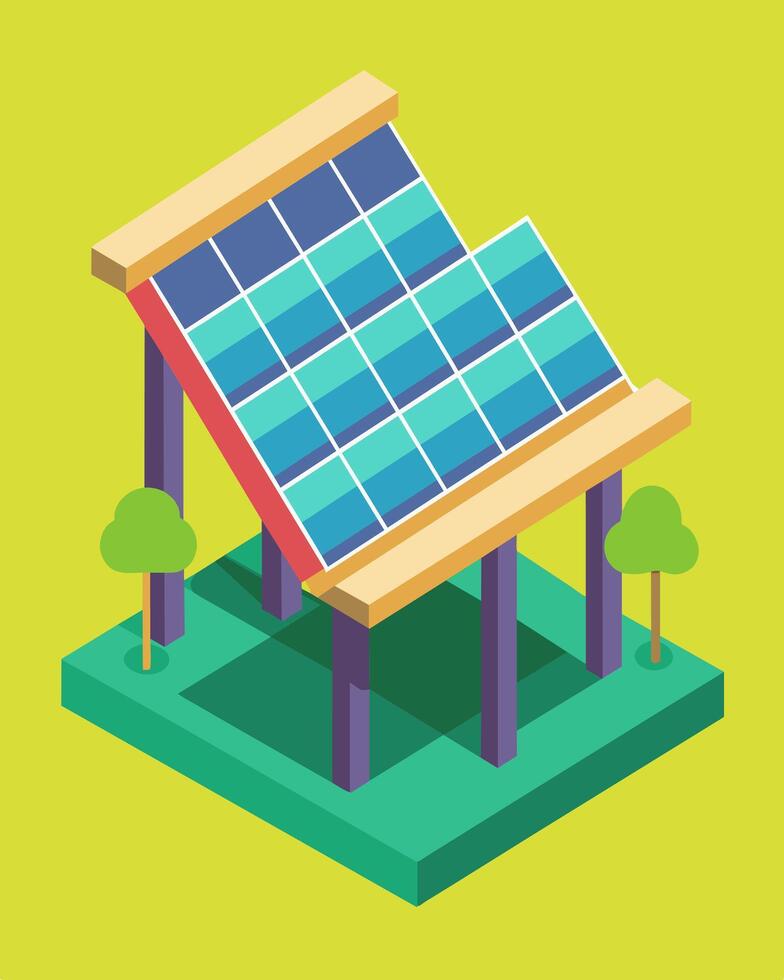 Rows of sleek solar panels integrated seamlessly into the design of a modern play structure providing an interactive and educational experience for children.. illustration. vector