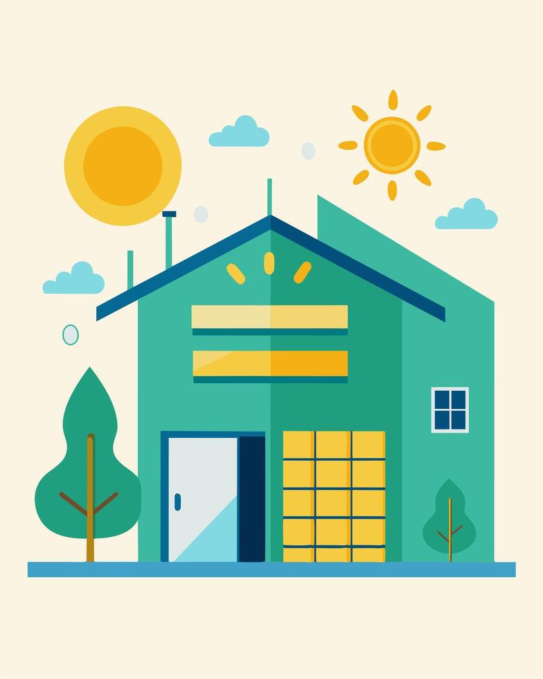 On hot summer days the solarpowered warehouses cooling system efficiently kept the interior at a comfortable temperature thanks to the energy provided by the sun.. illustration. vector