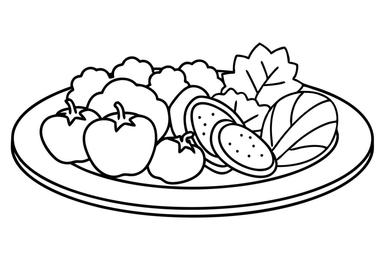 Vegetable platter hand-sketched line art design vector