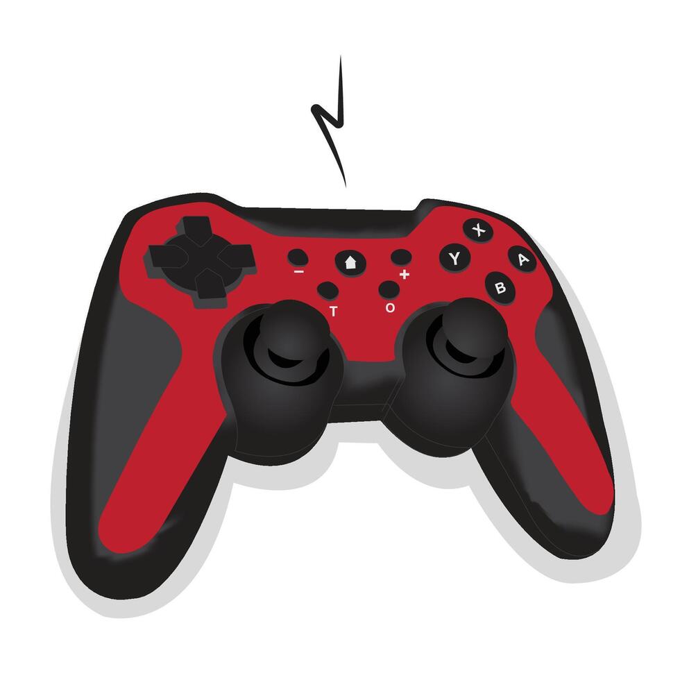 a red and black game controller with a lightning bolt vector
