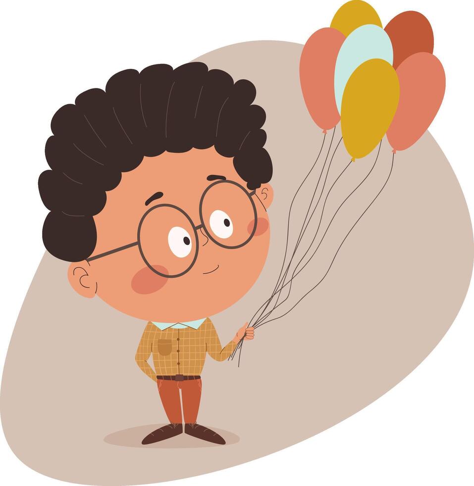 Web a boy holding a bunch of balloons in his hand vector