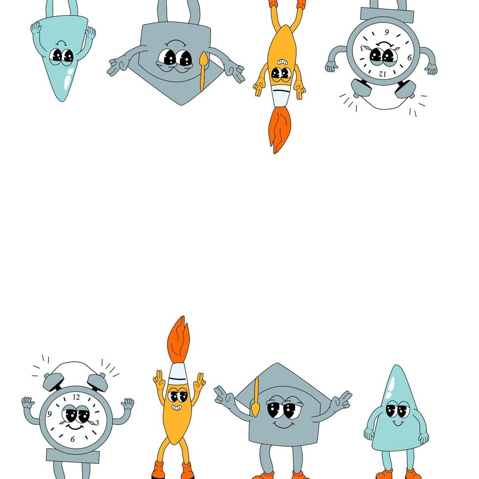 y2k background with school characters in retro 00s, 80s style. Back to school vector
